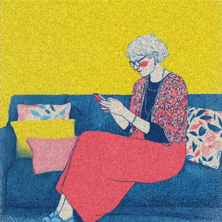 woman on a couch looking at her cell phone